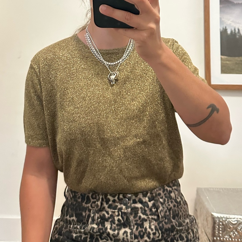 Elegant Gold Short Sleeve Women's Top